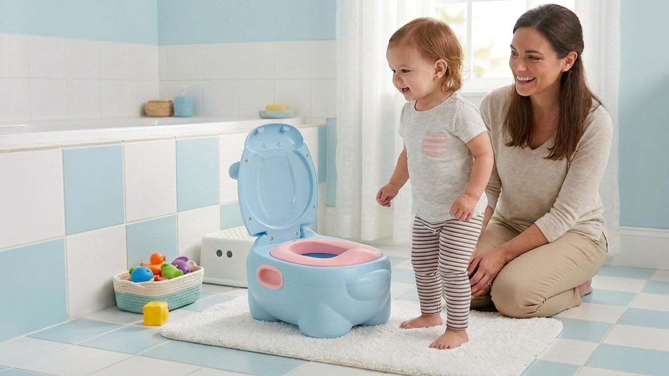 Pot bébé Hopopot bleu en situation avec enfant
