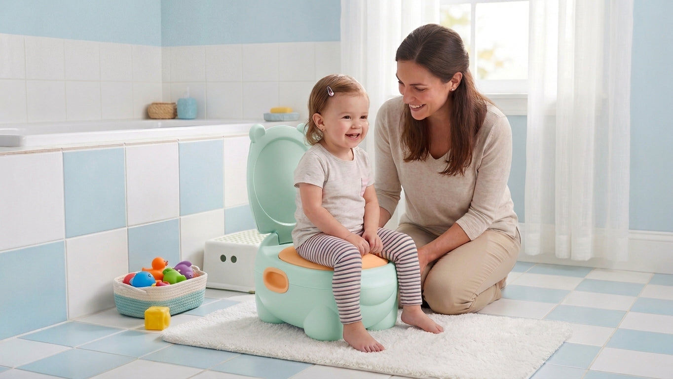 Pot bébé Hopopot vert en situation enfant assis